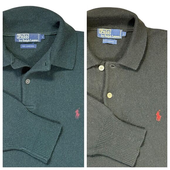 LOT OF 2 Vtg Polo Ralph Lauren 100% Lambswool Sweater Sz Large Green & Black 90s - Picture 1 of 13